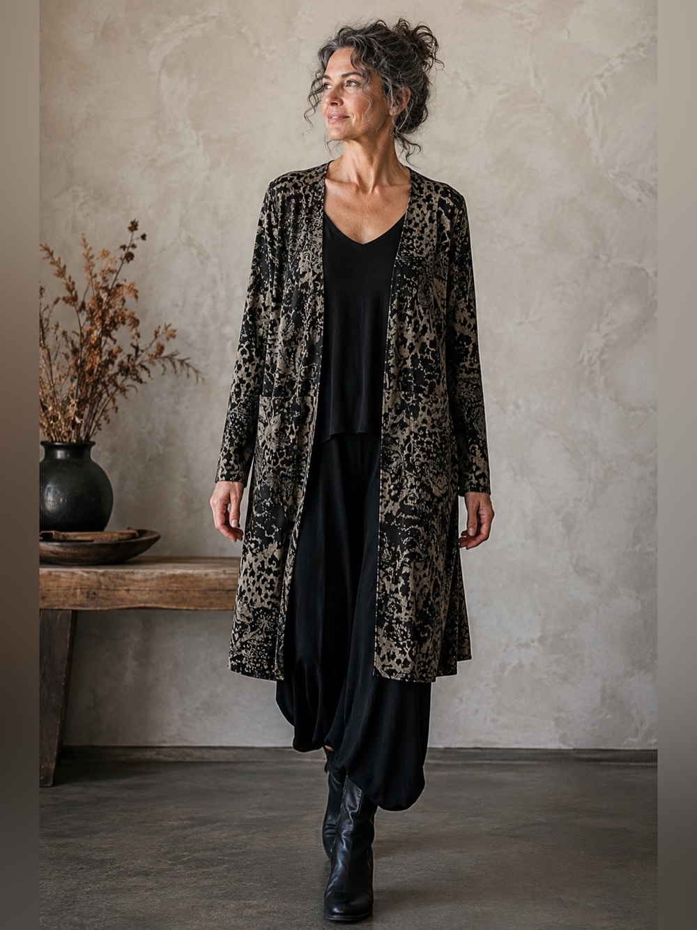 Byrn Walker Artwear Lagenlook Leopard Paisley Long Duster Cardigan S